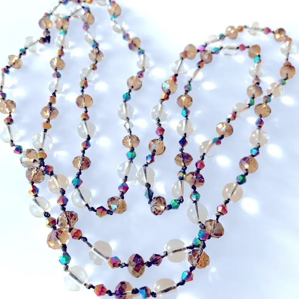 Vintage Aurora Borealis Crystal Hand Knotted Necklace
